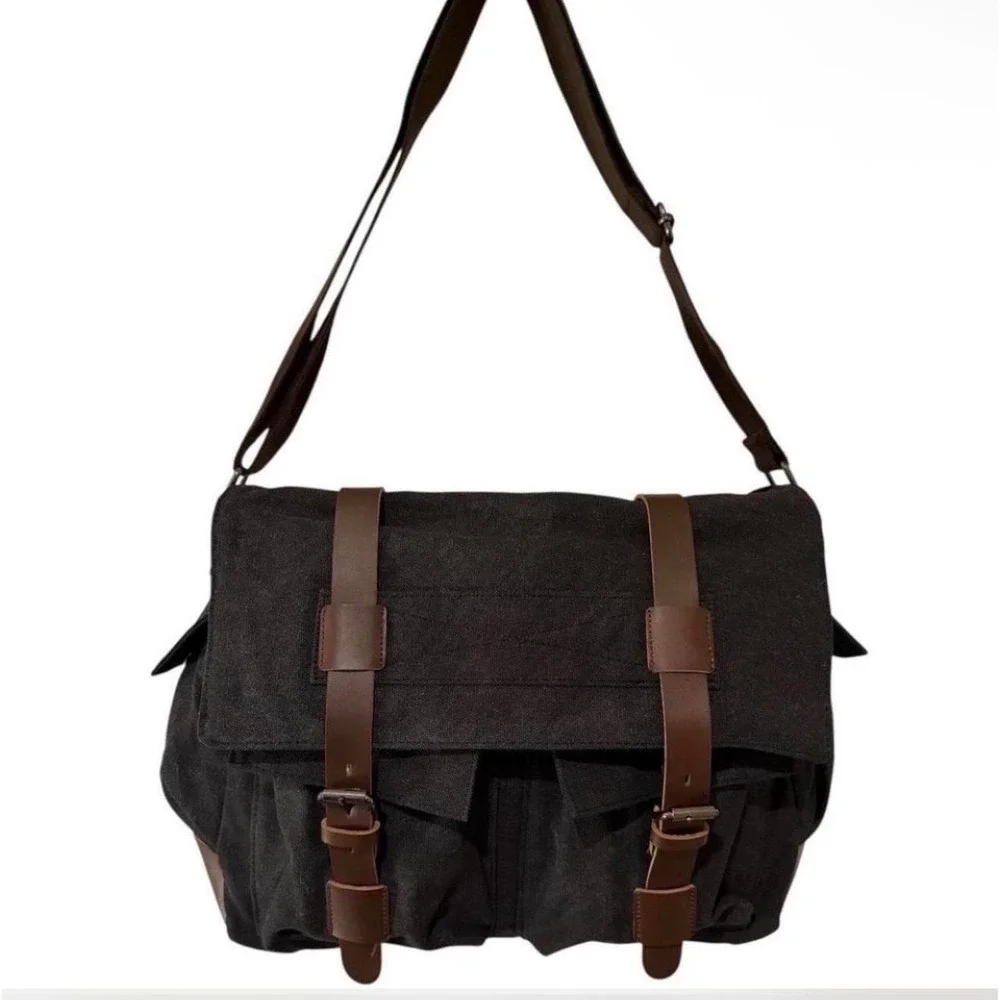 Vintage Style Large Capacity Laptop Crossbody / Shoulder Messenger Bag - Black